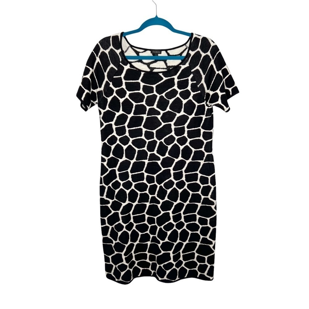 Talbots Black & White Giraffe Print Knit Short Sleeve Dress